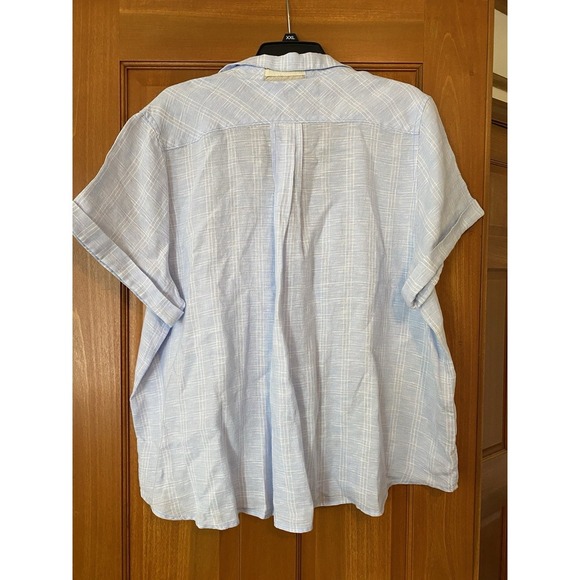 Tommy Bahama Women's Top Button Down Shirt Blue Linen Short Sleeve Size XL - Picture 4 of 6